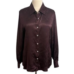Amanda Smith Pure Silk Women's Long Sleeve, Button Front Blouse, Dark Eggplant